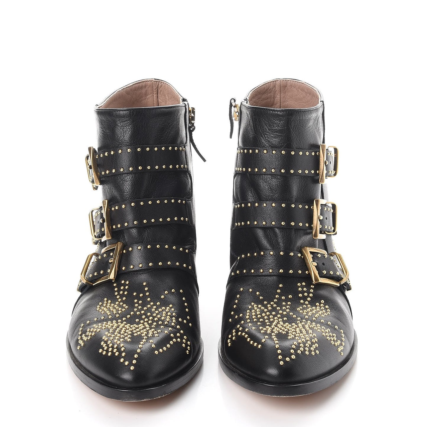 Nappa Sheepskin Studded Susanna Ankle Boots 40 Black Gold