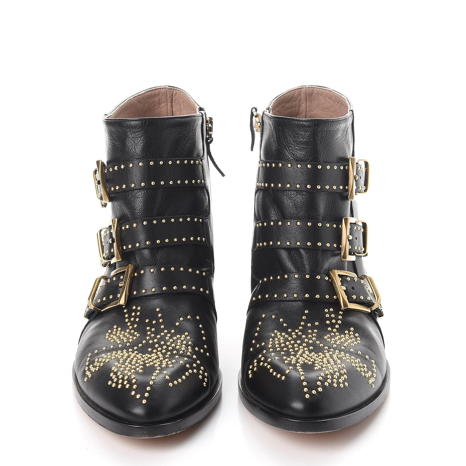 Chloe Nappa Sheepskin Studded Susanna Ankle Boots 40 Black Gold 2 of 12