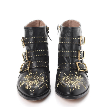 Chloe Nappa Sheepskin Studded Susanna Ankle Boots 40 Black Gold 2 of 12