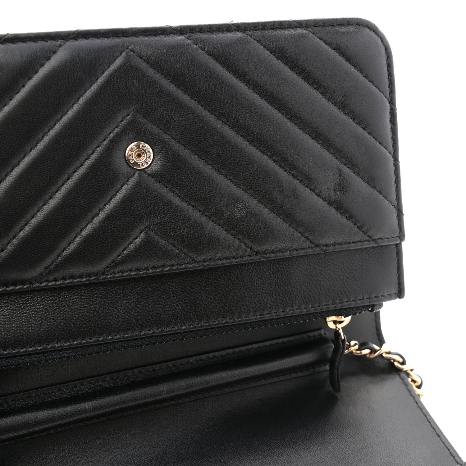 Chanel Lambskin Chevron Quilted Wallet On Chain WOC Black 12 of 12