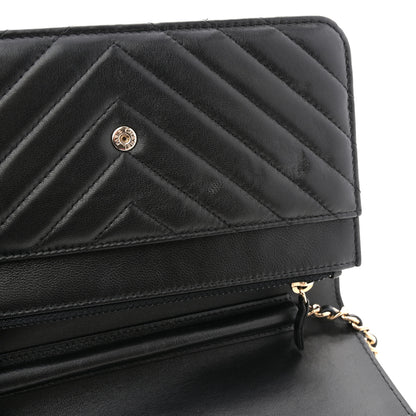 Chanel Lambskin Chevron Quilted Wallet On Chain WOC Black 12 of 12