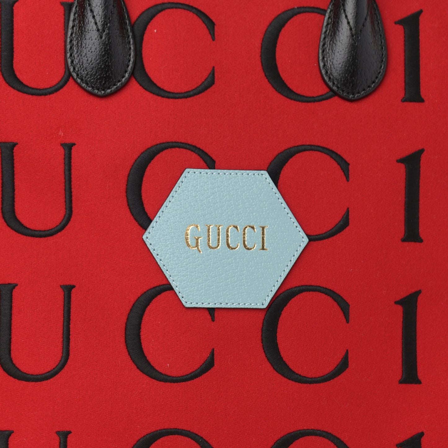 Felt Calfskin Script Logo Gucci 100 Shopping Tote Bright Hibiscus Black Azure