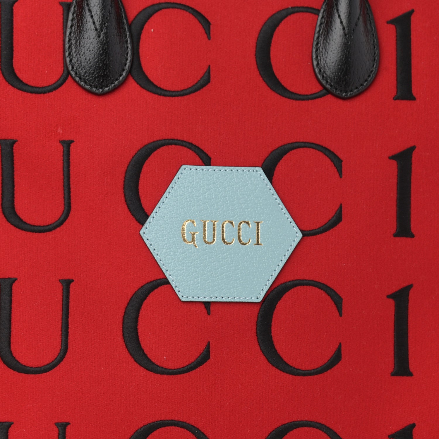 Gucci Felt Calfskin Script Logo Gucci 100 Shopping Tote Bright Hibiscus Black Azure 9 of 11