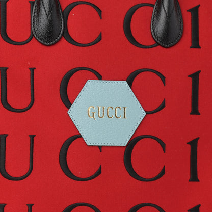Gucci Felt Calfskin Script Logo Gucci 100 Shopping Tote Bright Hibiscus Black Azure 9 of 11