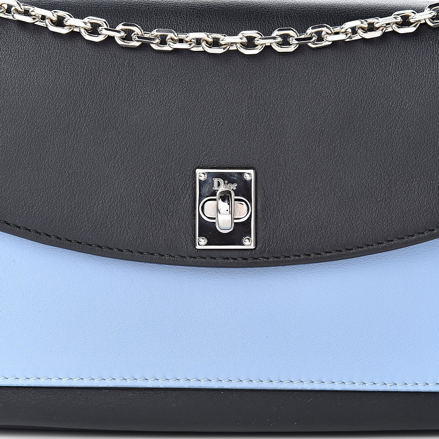 Christian Dior Calfskin Bi-Color Wallet On Chain Black Blue 8 of 10