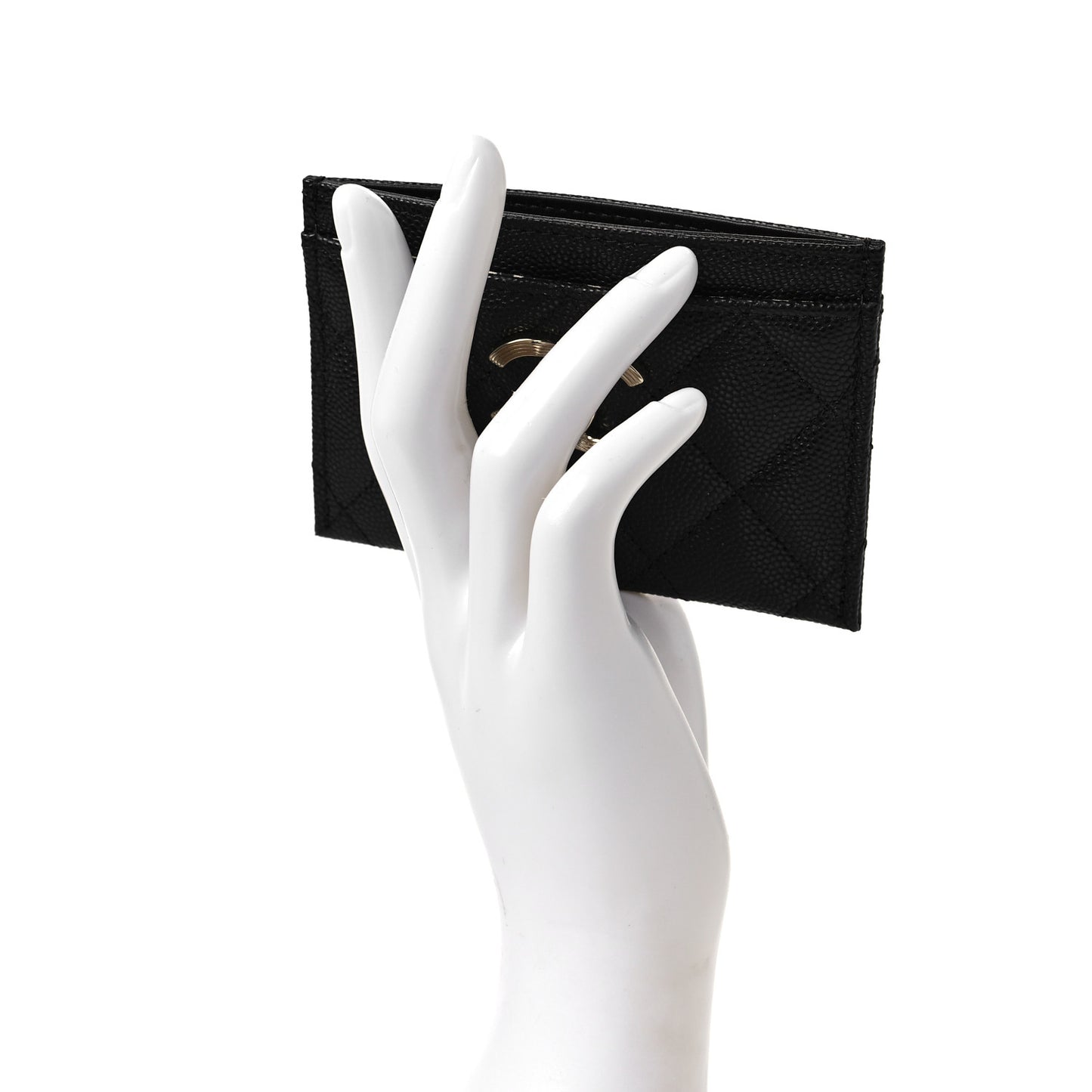 Caviar Metal Perforated Quilted CC Card Holder Black