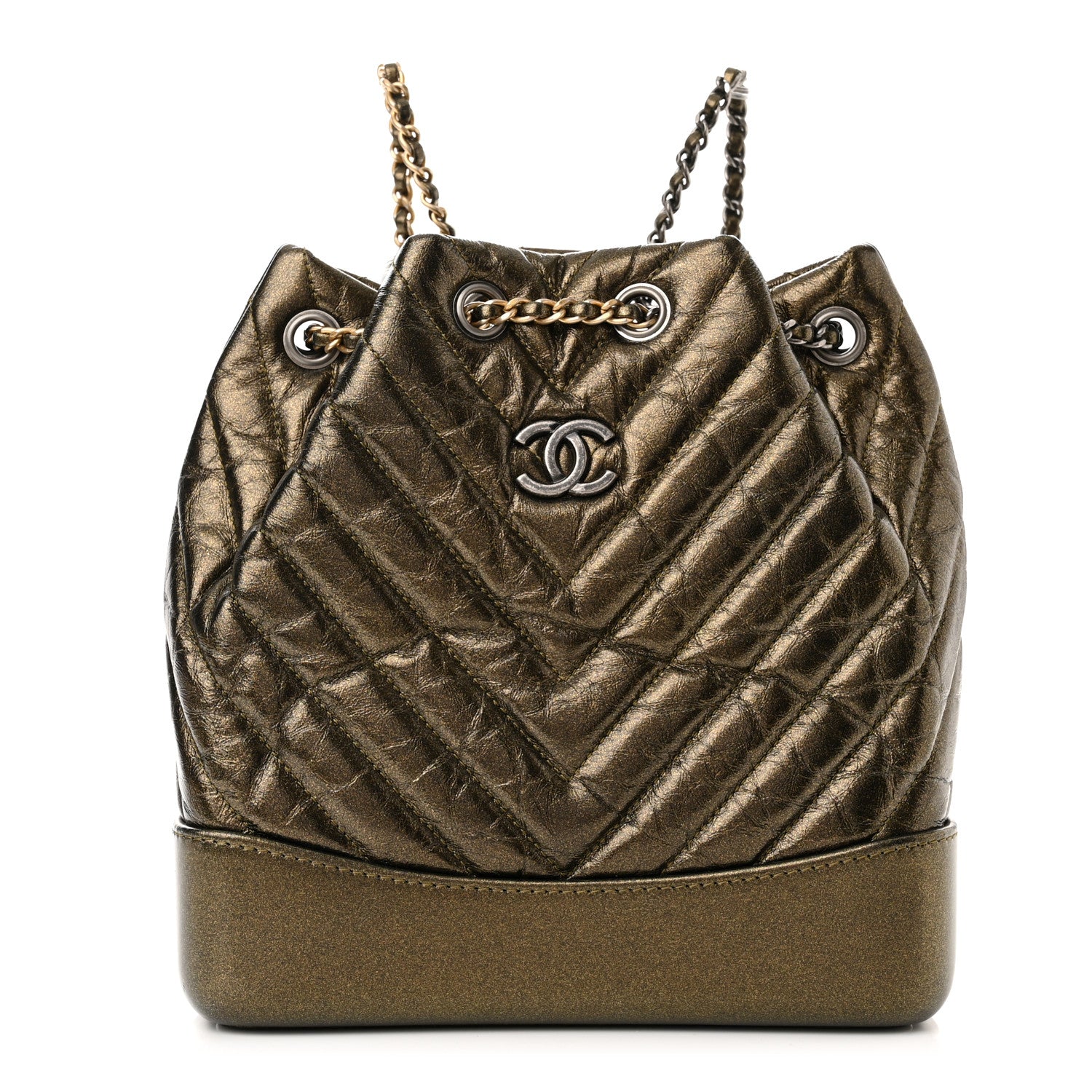 Chanel Metallic Aged Calfskin Chevron Quilted Small Gabrielle Backpack Gold 1 of 10