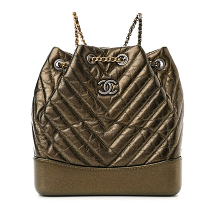 Chanel Metallic Aged Calfskin Chevron Quilted Small Gabrielle Backpack Gold 1 of 10