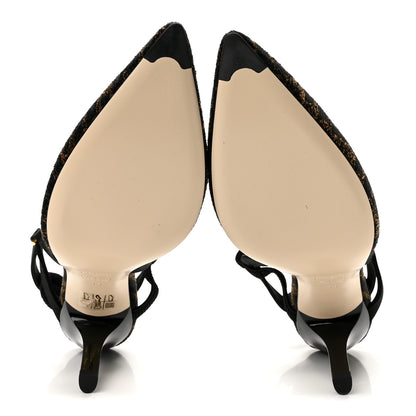 Fendi Fabric Jacquard FF Colibri Lite 85mm Slingback Pumps 36 Tobacco Black 6 of 8
