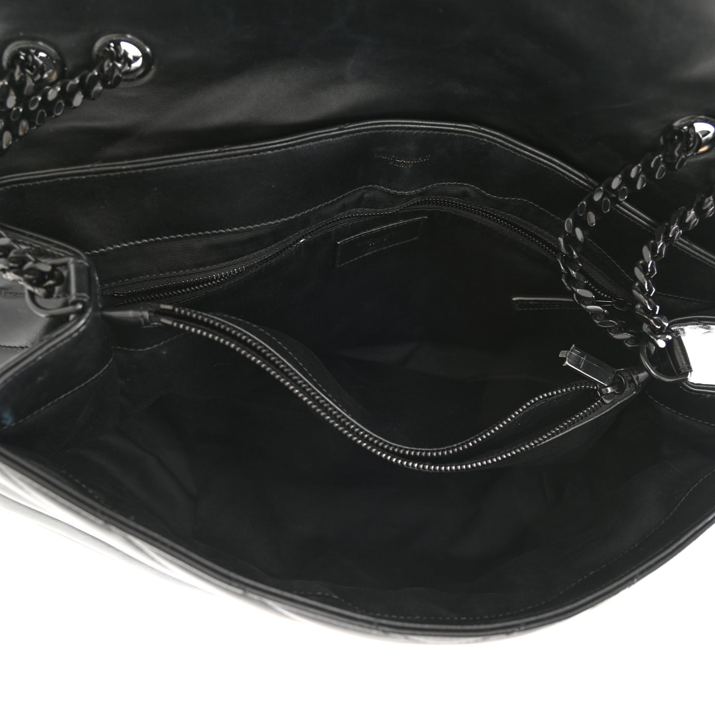 Calfskin Y Quilted Monogram Monochrome Large Loulou Chain Satchel Black