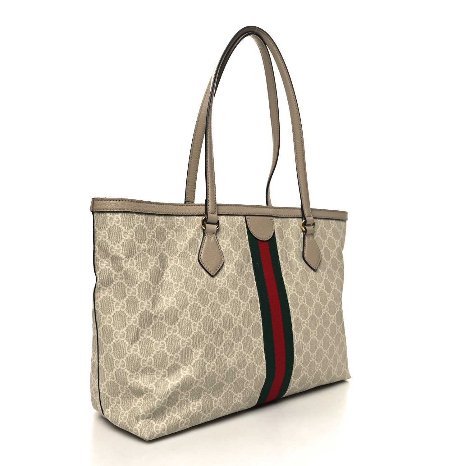 Gucci GG Supreme Monogram Textured Dollar Calfskin Web Medium Ophidia Shopping Tote Beige Mystic White Oatmeal 3 of 10