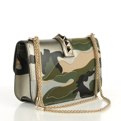 Valentino Garavani Nappa Canvas Camouflage Medium Glam Lock Rockstud Flap Green 3 of 7