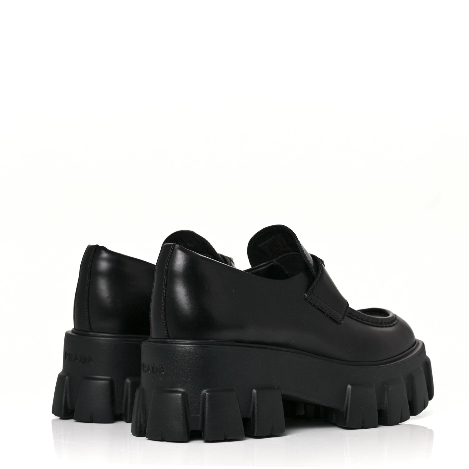 Prada Spazzolato Rois Metal Triangle Logo Monolith 55mm Loafers 38 Black 4 of 10