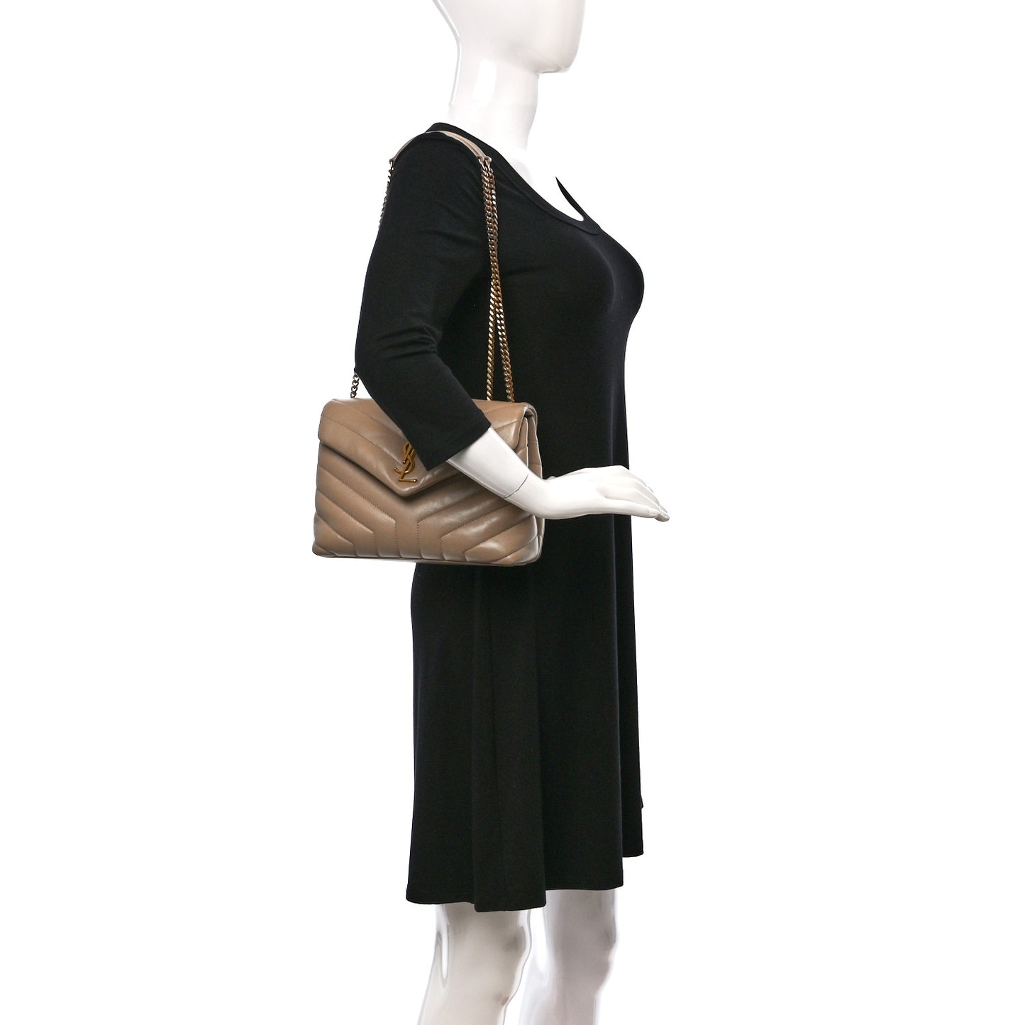 Calfskin Y Quilted Monogram Small Loulou Chain Satchel Dark Beige