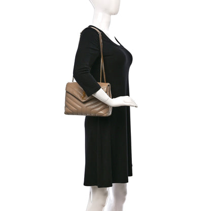Saint Laurent Calfskin Y Quilted Monogram Small Loulou Chain Satchel Dark Beige 2 of 8