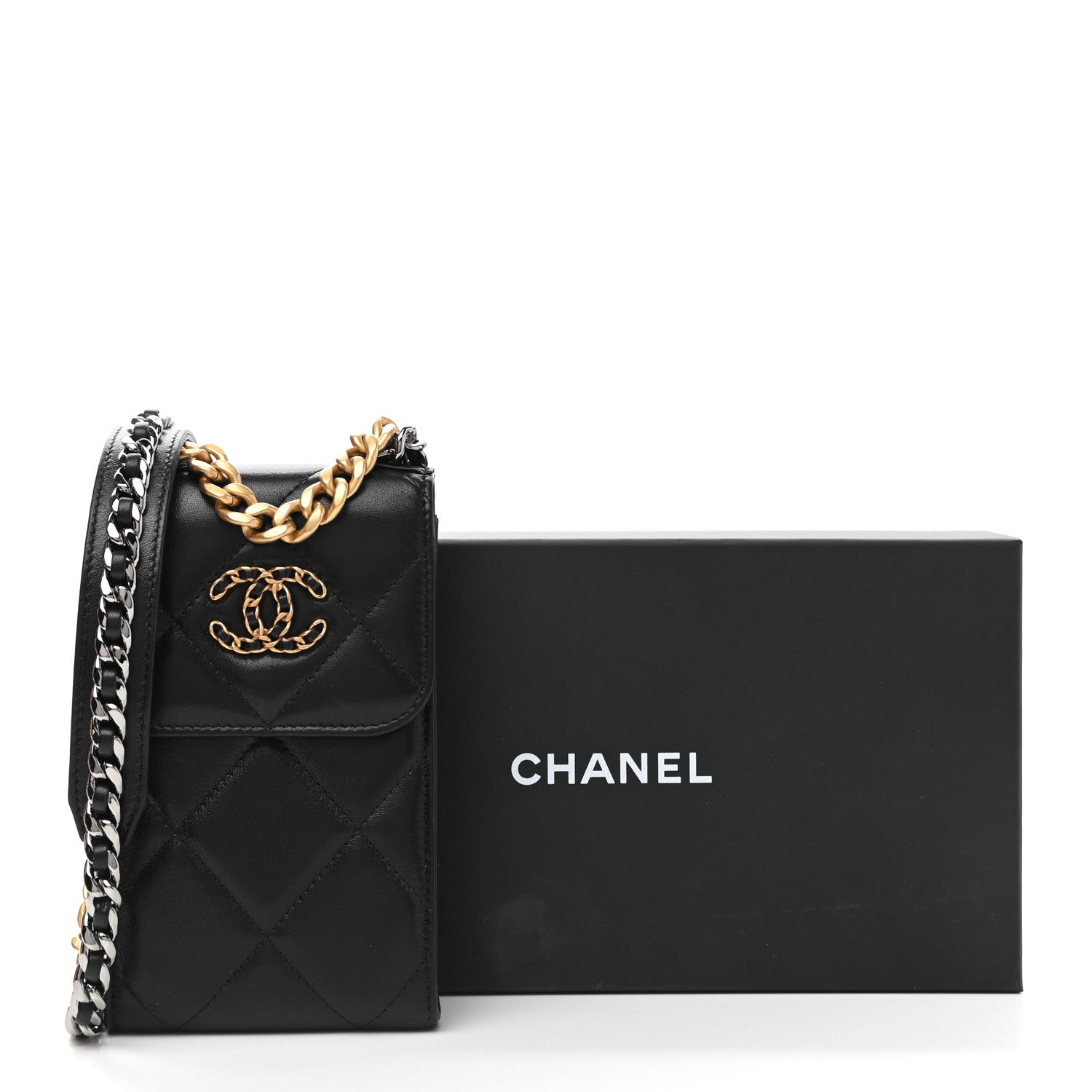Chanel Lambskin Quilted Chanel 19 Phone Holder With Chain Black 9 of 9