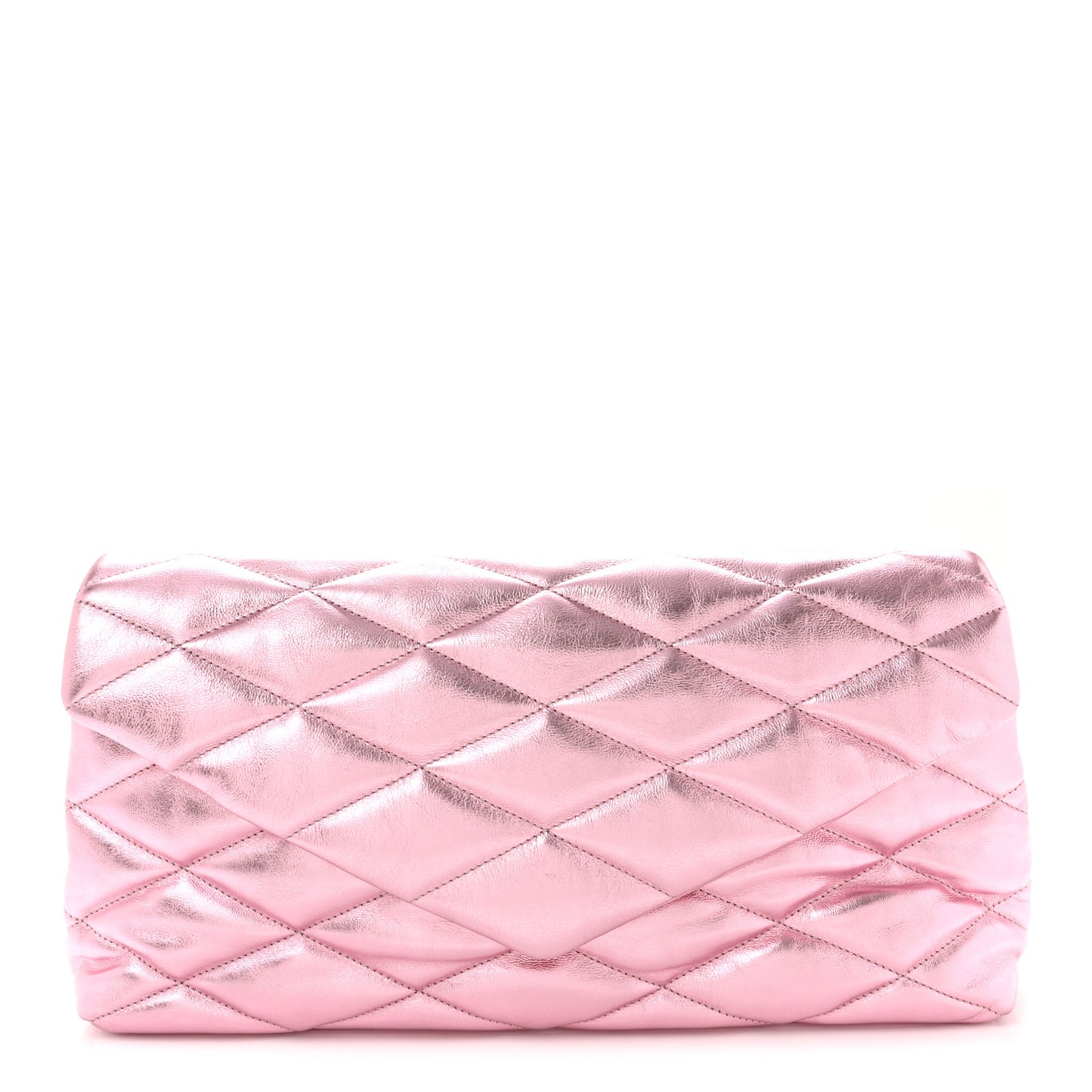Metallic Lambskin Quilted Sade Puffer Envelope Clutch New Azalea