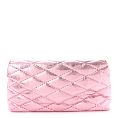 Saint Laurent Metallic Lambskin Quilted Sade Puffer Envelope Clutch New Azalea 1 of 10