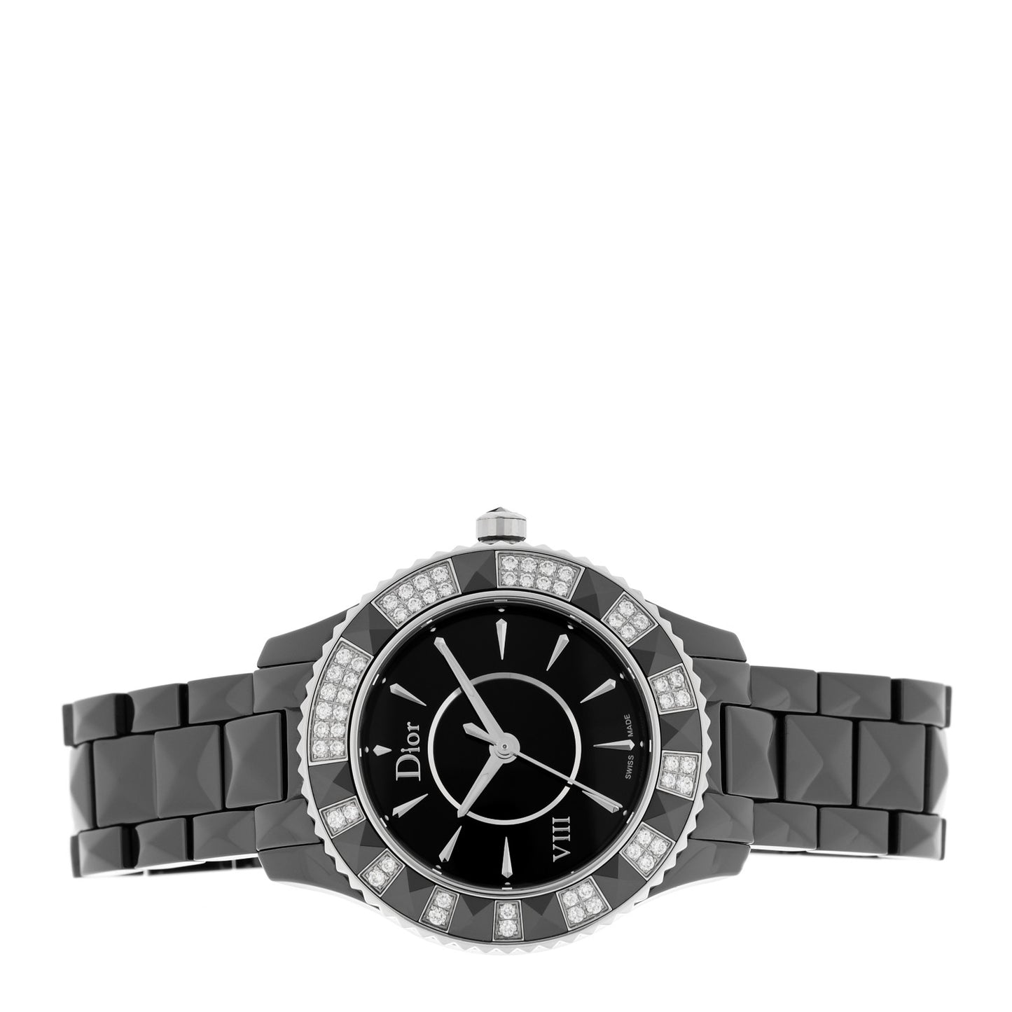 Stainless Steel Ceramic Diamond 33mm Dior VIII Quartz Watch Black
