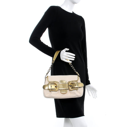Fendi Metallic Leather Canvas B Bis Flap Bag Ivory 2 of 9
