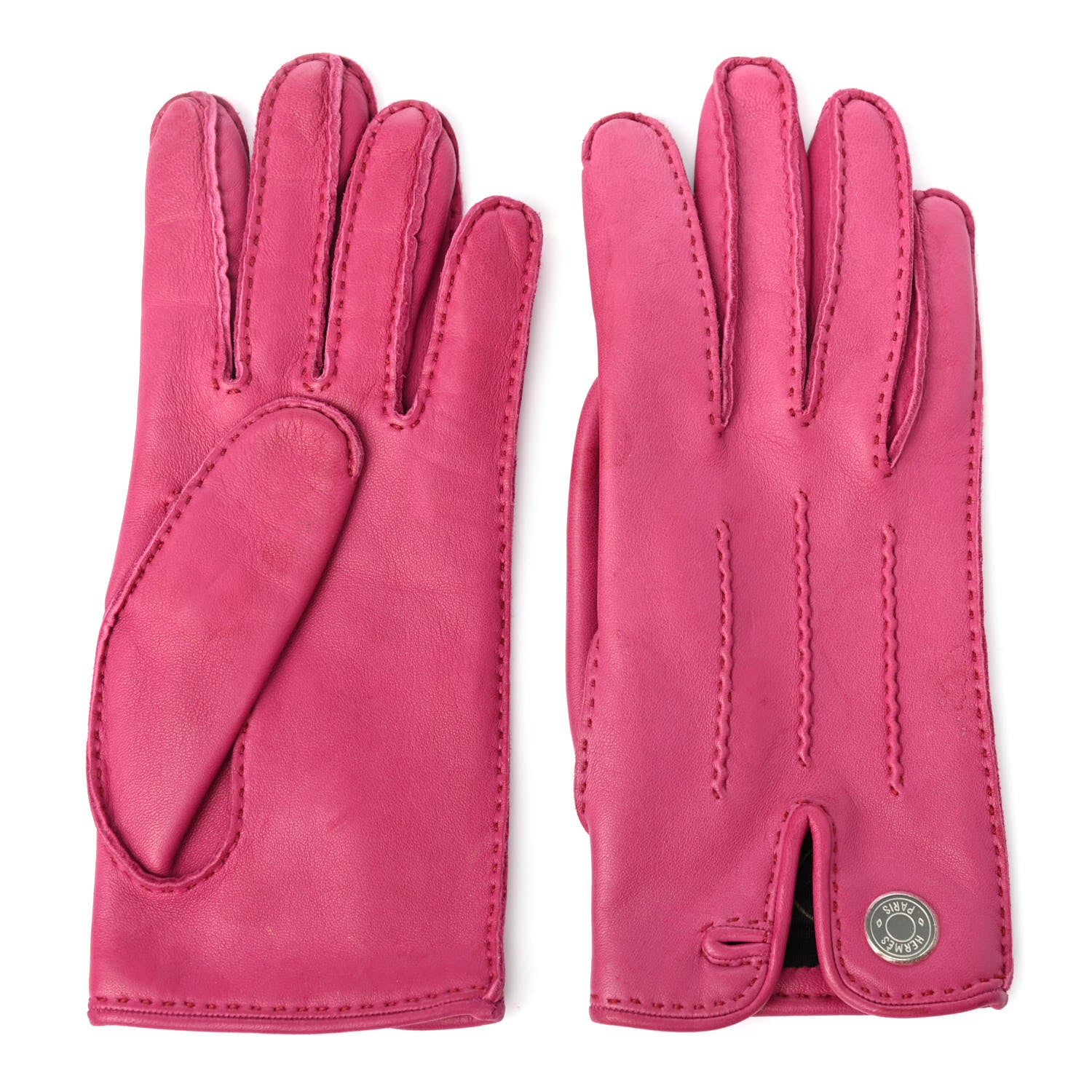 Hermes Lambskin Nervures Droites Gloves 6.5 Rose Pourpre 1 of 4