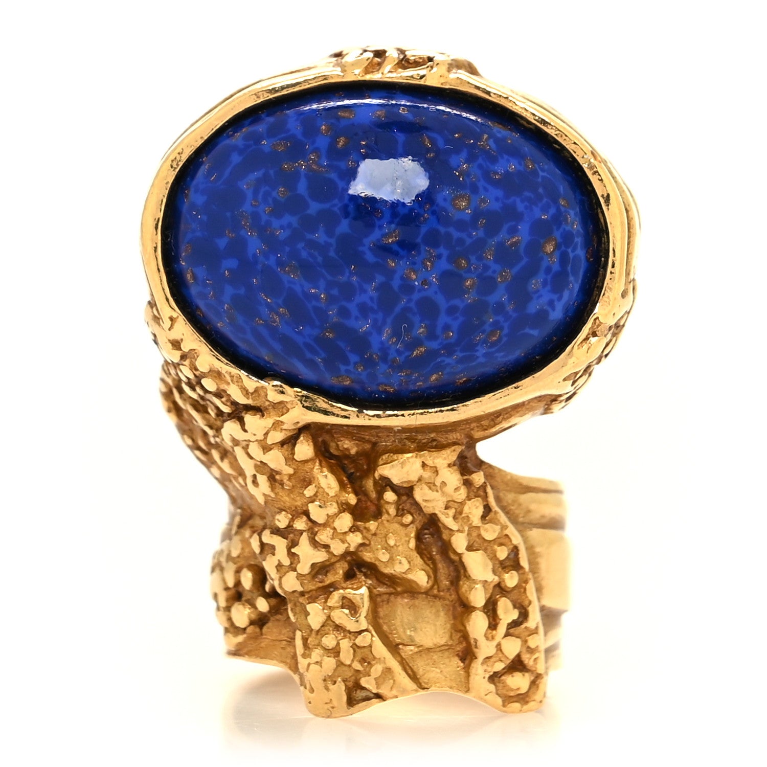 Saint Laurent Glass Cabochon Arty Ovale Ring 54 7 Gold Blue 1 of 4
