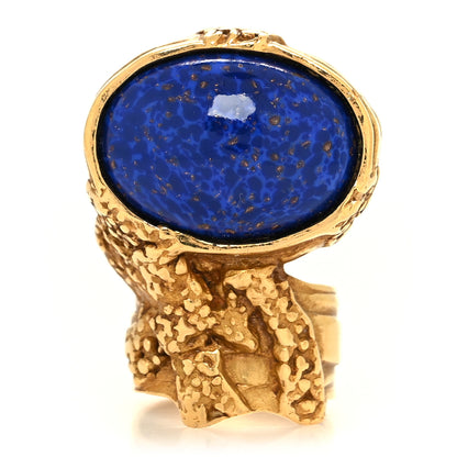 Saint Laurent Glass Cabochon Arty Ovale Ring 54 7 Gold Blue 1 of 4