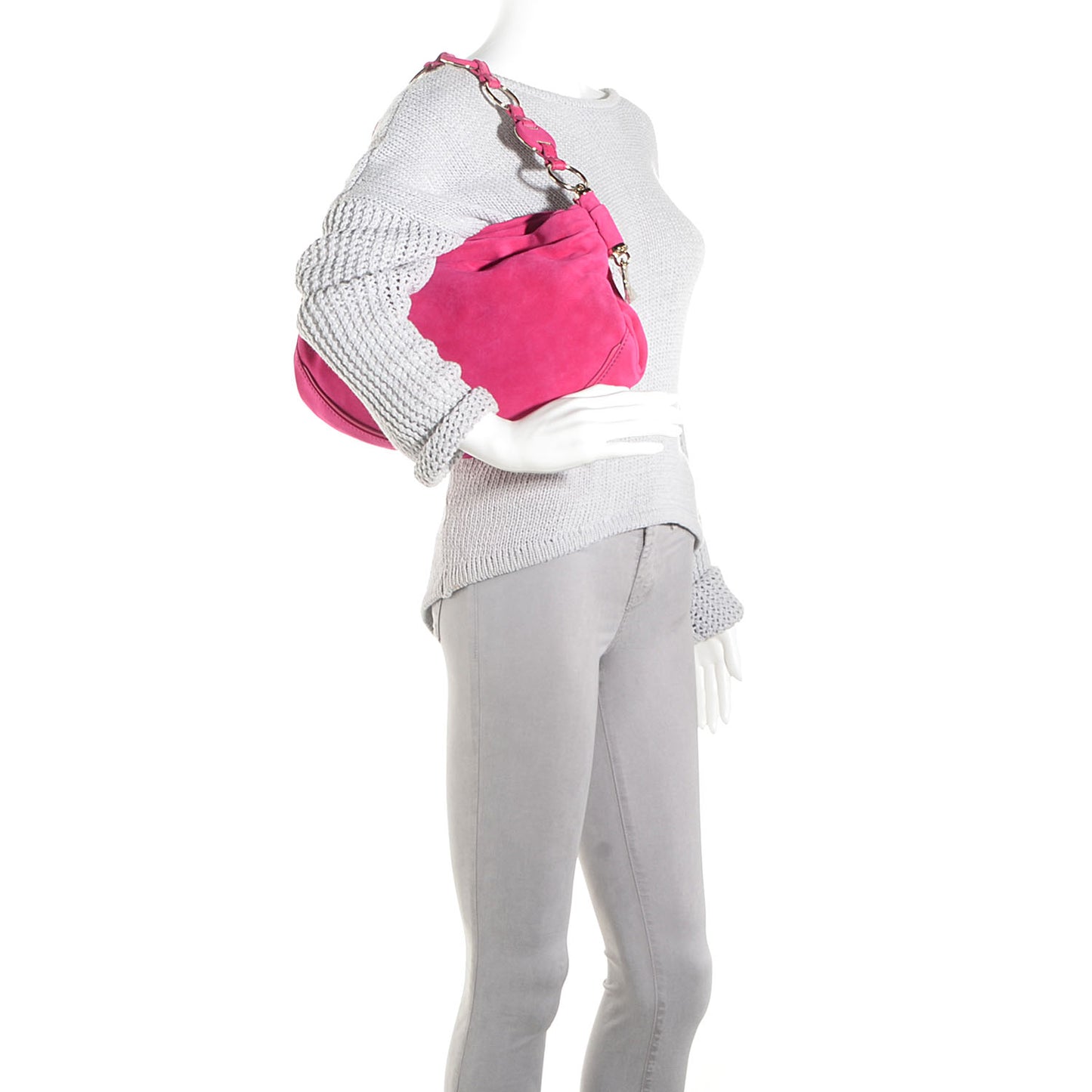 Suede Chain Hobo Fuchsia