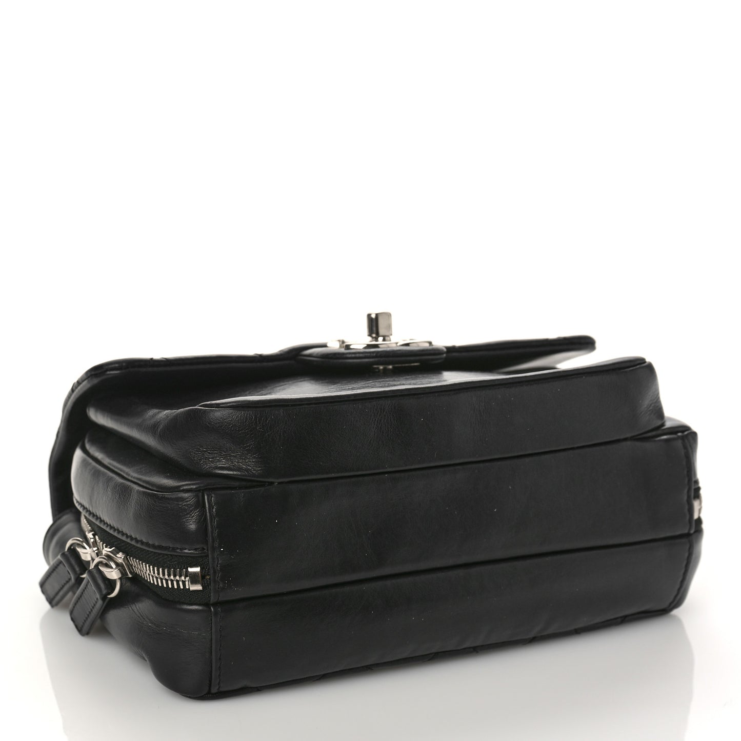 Aged Calfskin Quilted Express Zip Around Flap Black