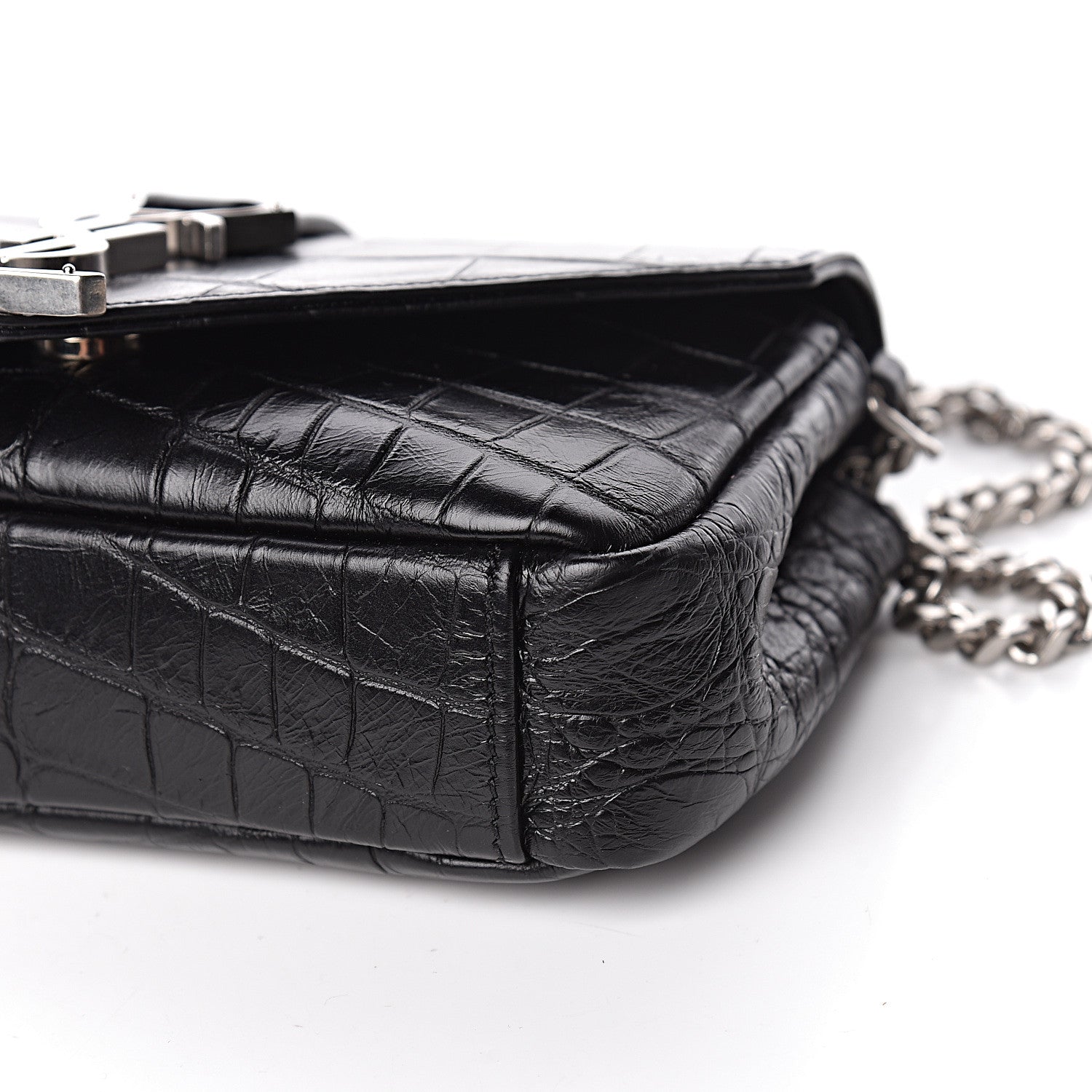 Saint Laurent Calfskin Crocodile Embossed Baby Monogram Classic Chain Bag Black 9 of 10