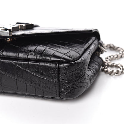 Saint Laurent Calfskin Crocodile Embossed Baby Monogram Classic Chain Bag Black 9 of 10