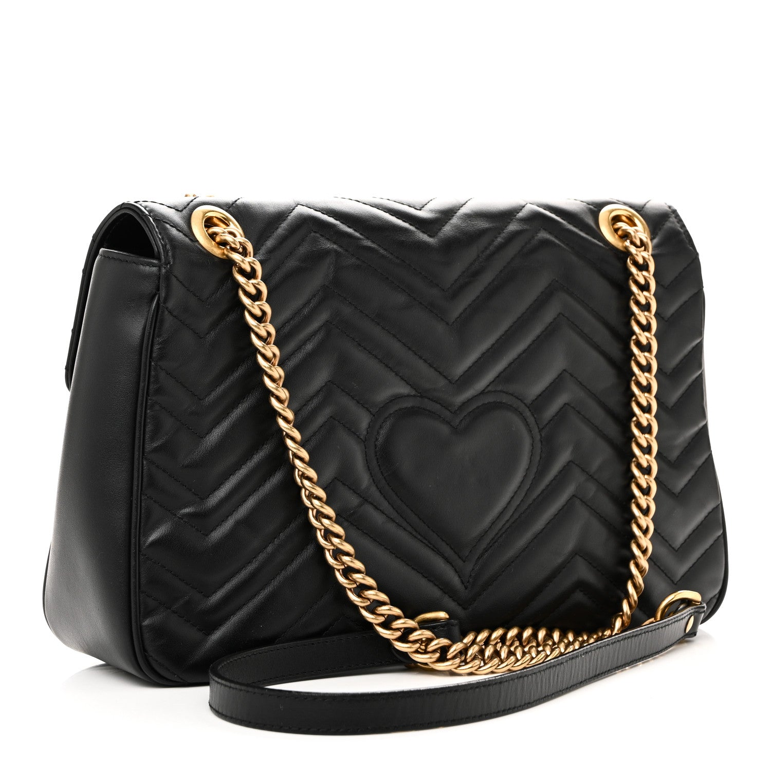 Gucci Calfskin Matelasse Medium GG Marmont Shoulder Bag Black 3 of 10