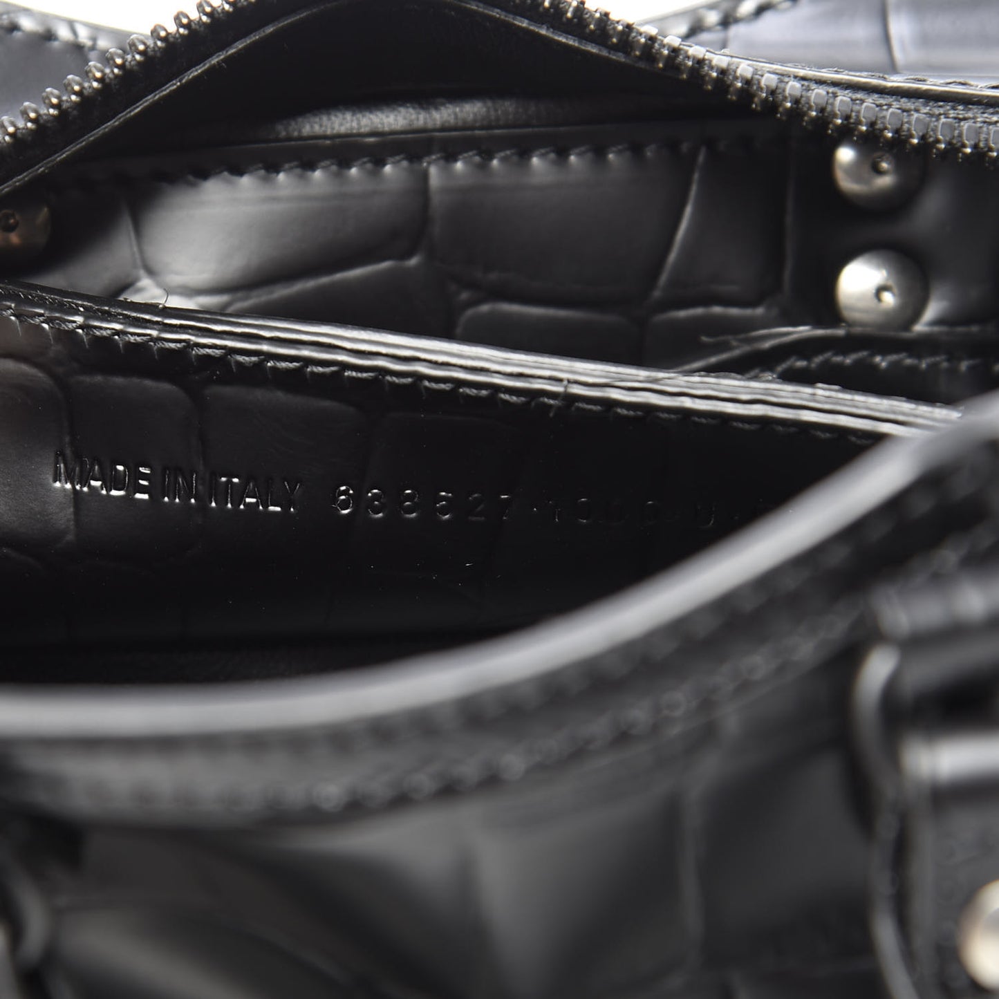 Semi Shiny Calfskin Crocodile Embossed Neo Classic Black Hardware Nano City Crossbody Black