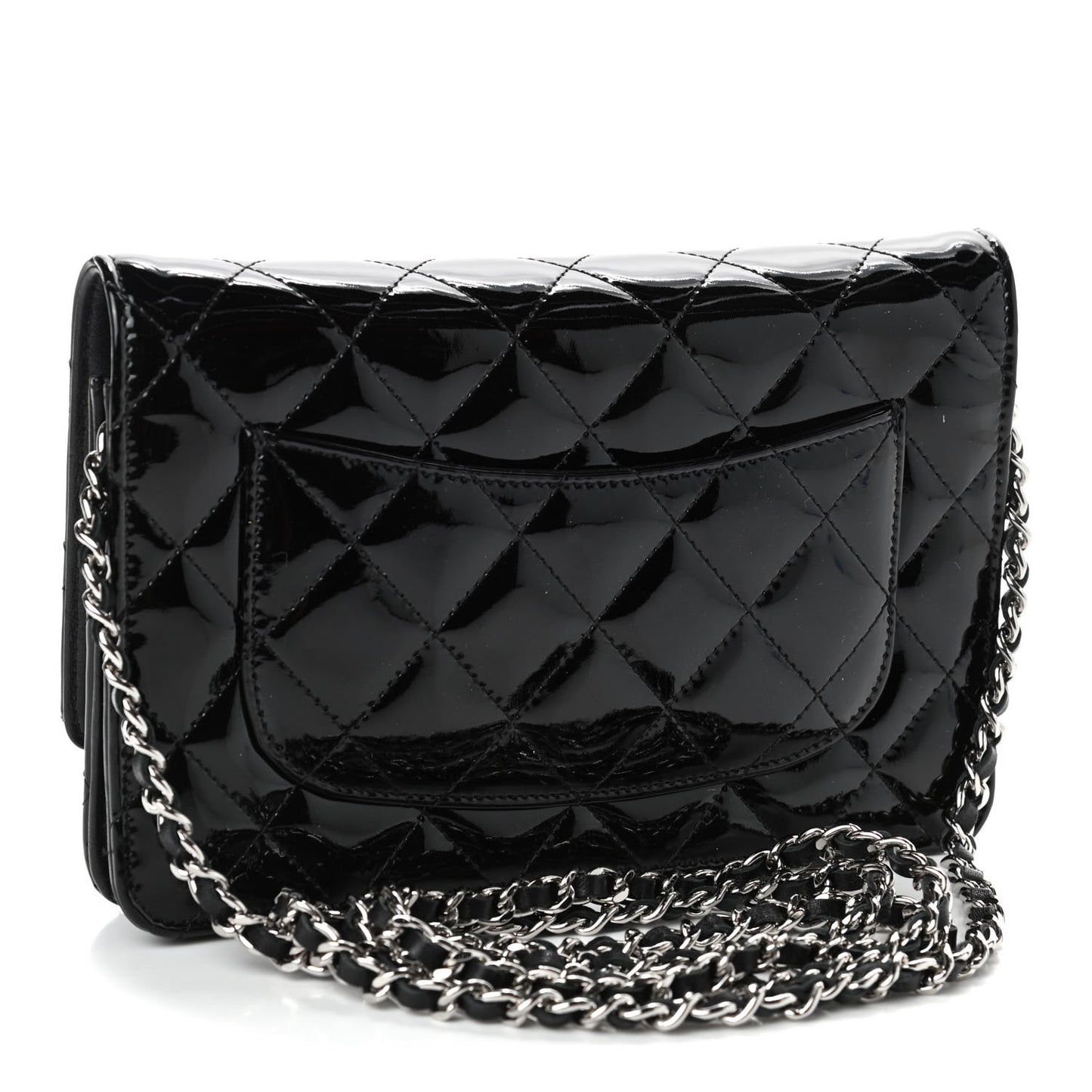 Patent Quilted Wallet On Chain WOC Black