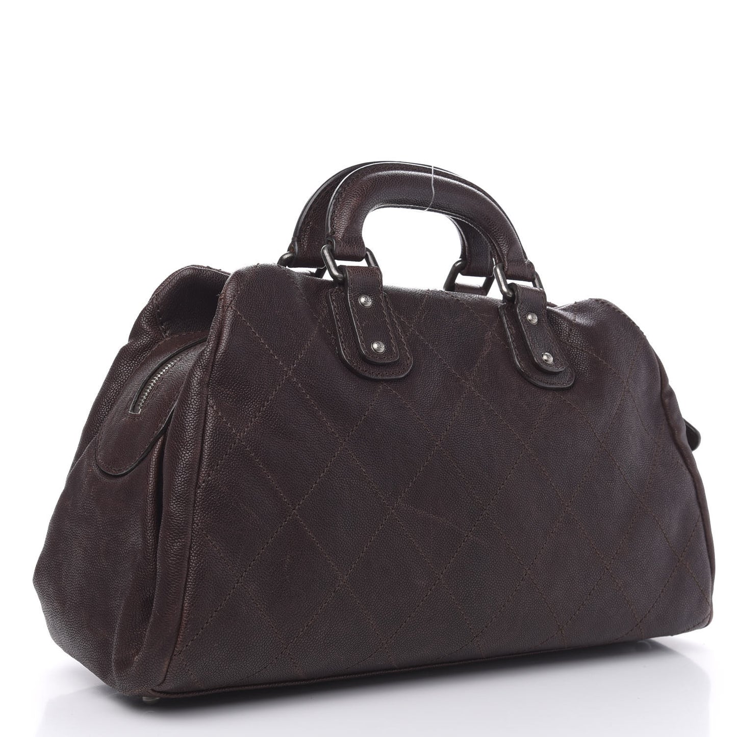 Caviar Quilted Bowler Tote Brown