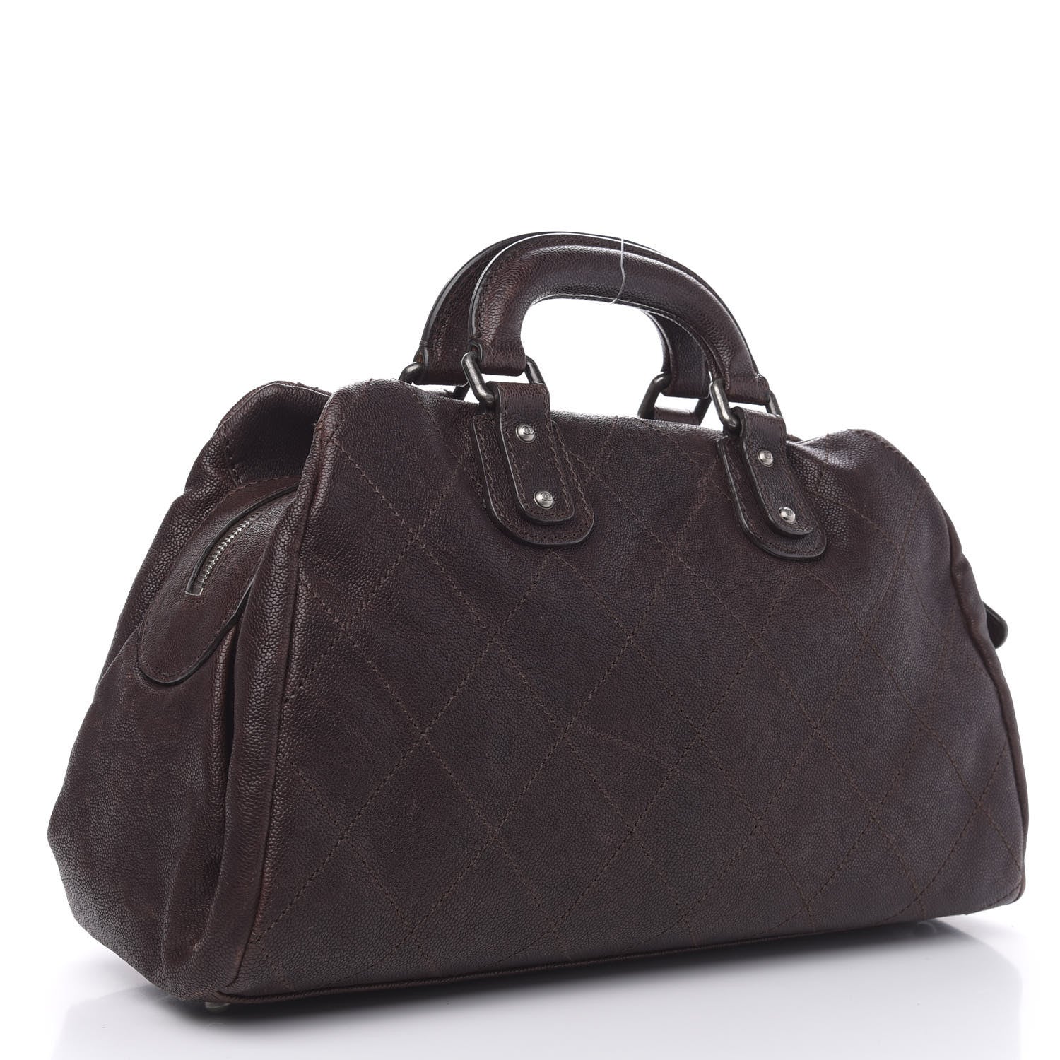 Chanel Caviar Quilted Bowler Tote Brown 3 of 17