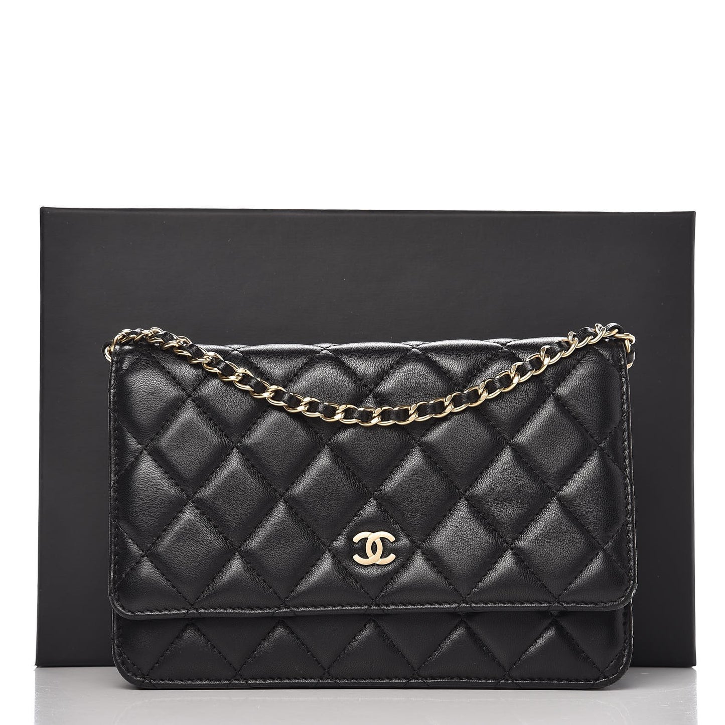 Lambskin Quilted Wallet On Chain WOC Black