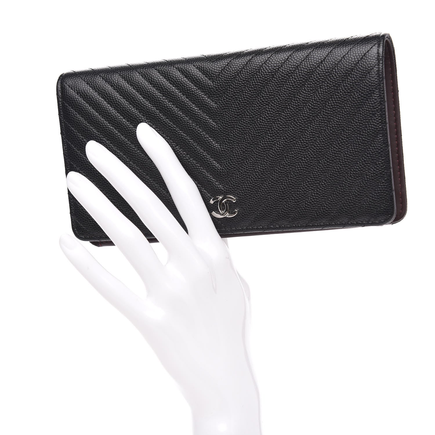 Chanel Caviar Chevron Quilted Yen Wallet Black 2 of 10