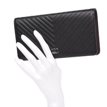 Chanel Caviar Chevron Quilted Yen Wallet Black 2 of 10