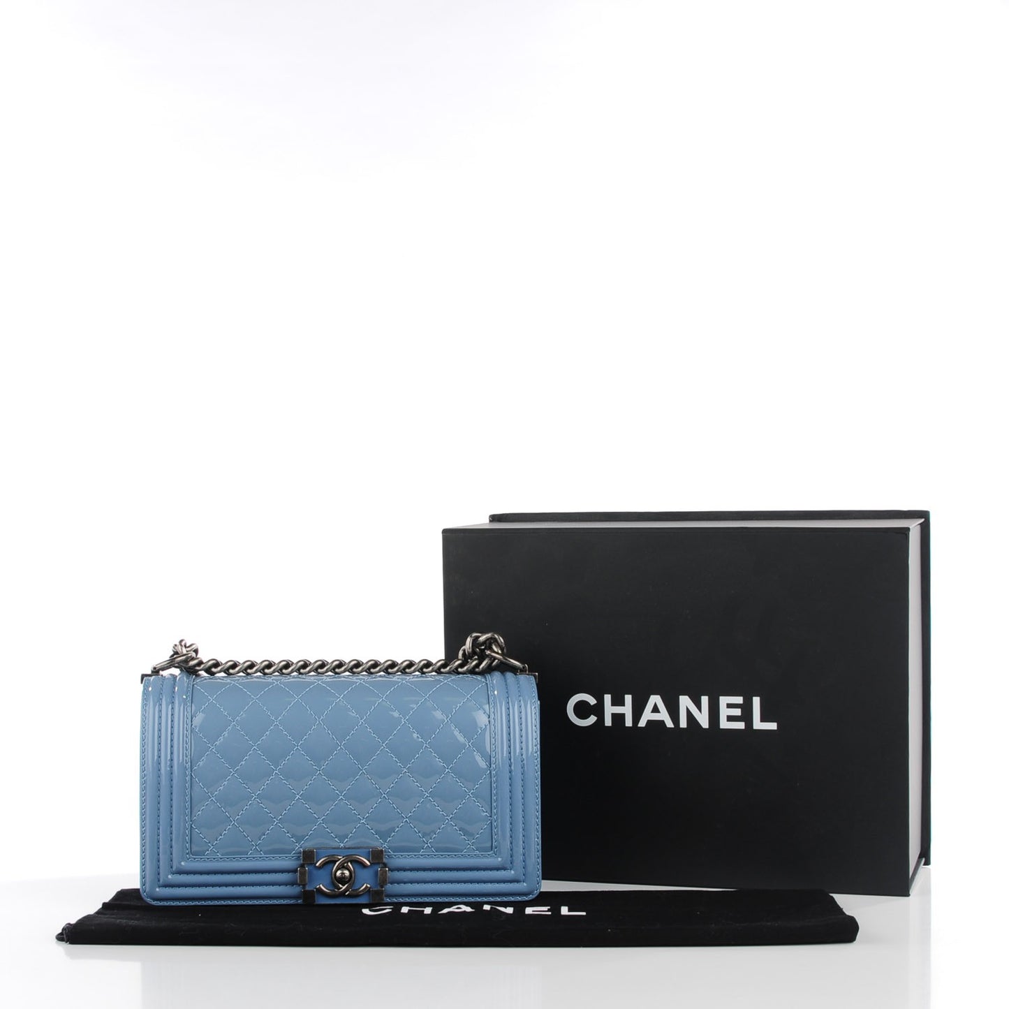 Patent Quilted Medium Boy Flap Blue