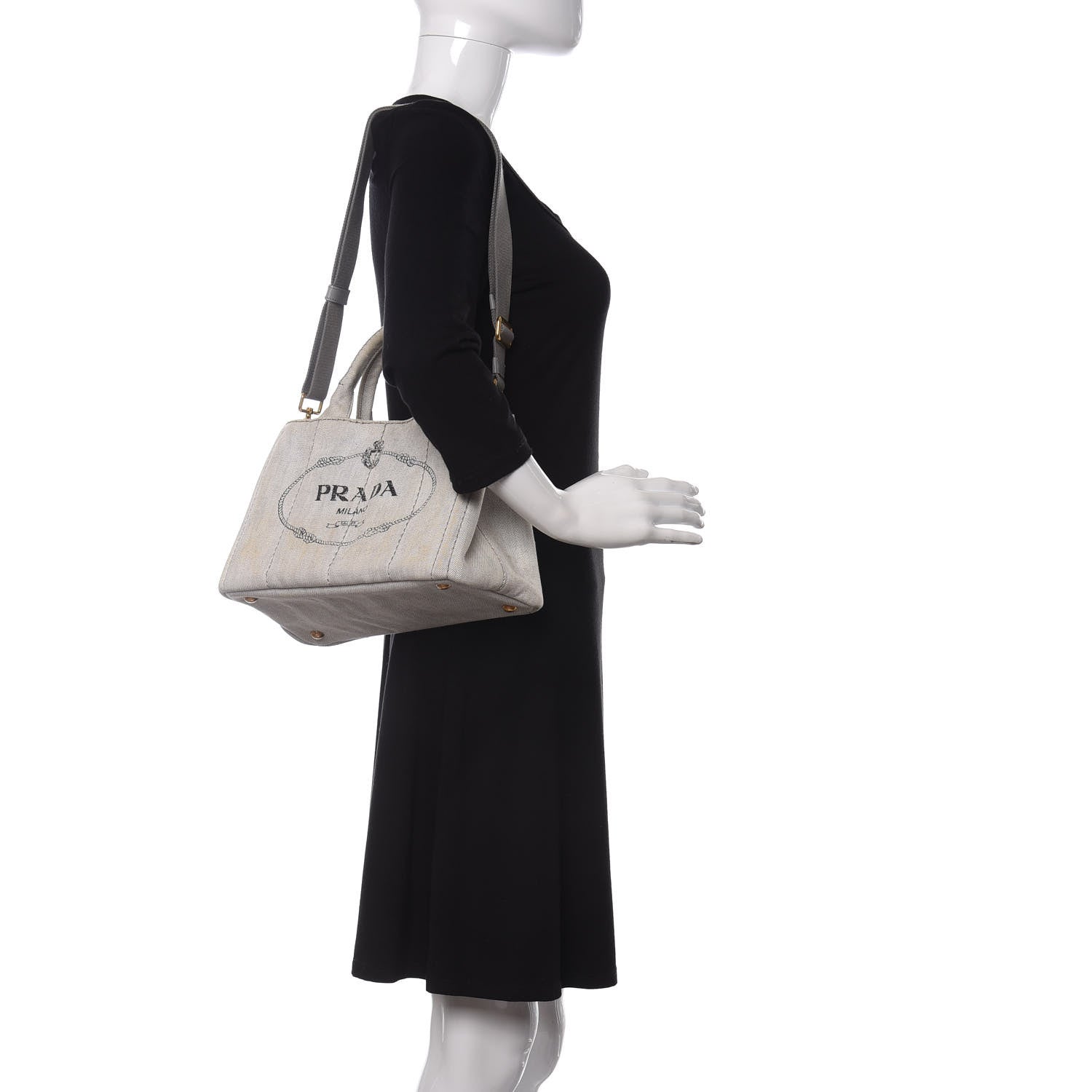 Prada Denim Small Logo Tote Bianco 2 of 14