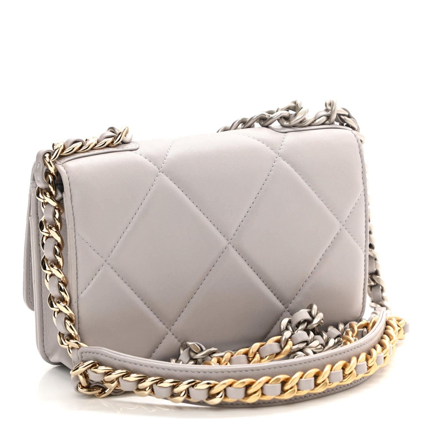 Chanel Lambskin Quilted Chanel 19 Wallet On Chain WOC Light Grey 3 of 12