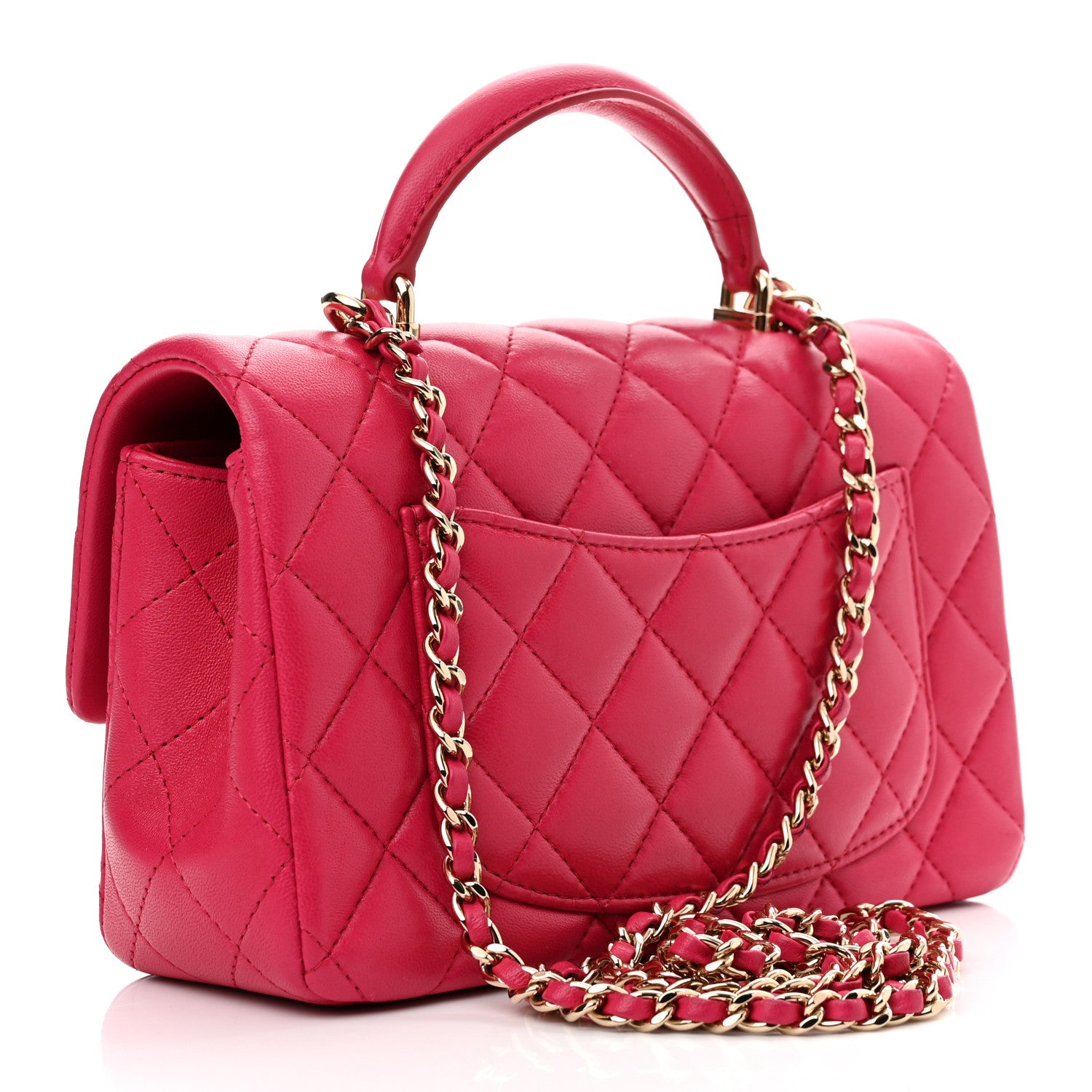 Chanel Lambskin Quilted Mini Top Handle Rectangular Flap Dark Pink 3 of 9