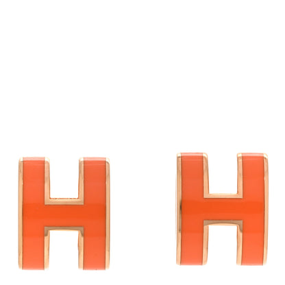 Hermes Rose Gold Lacquered Mini Pop H Earrings Orange Soie 1 of 7