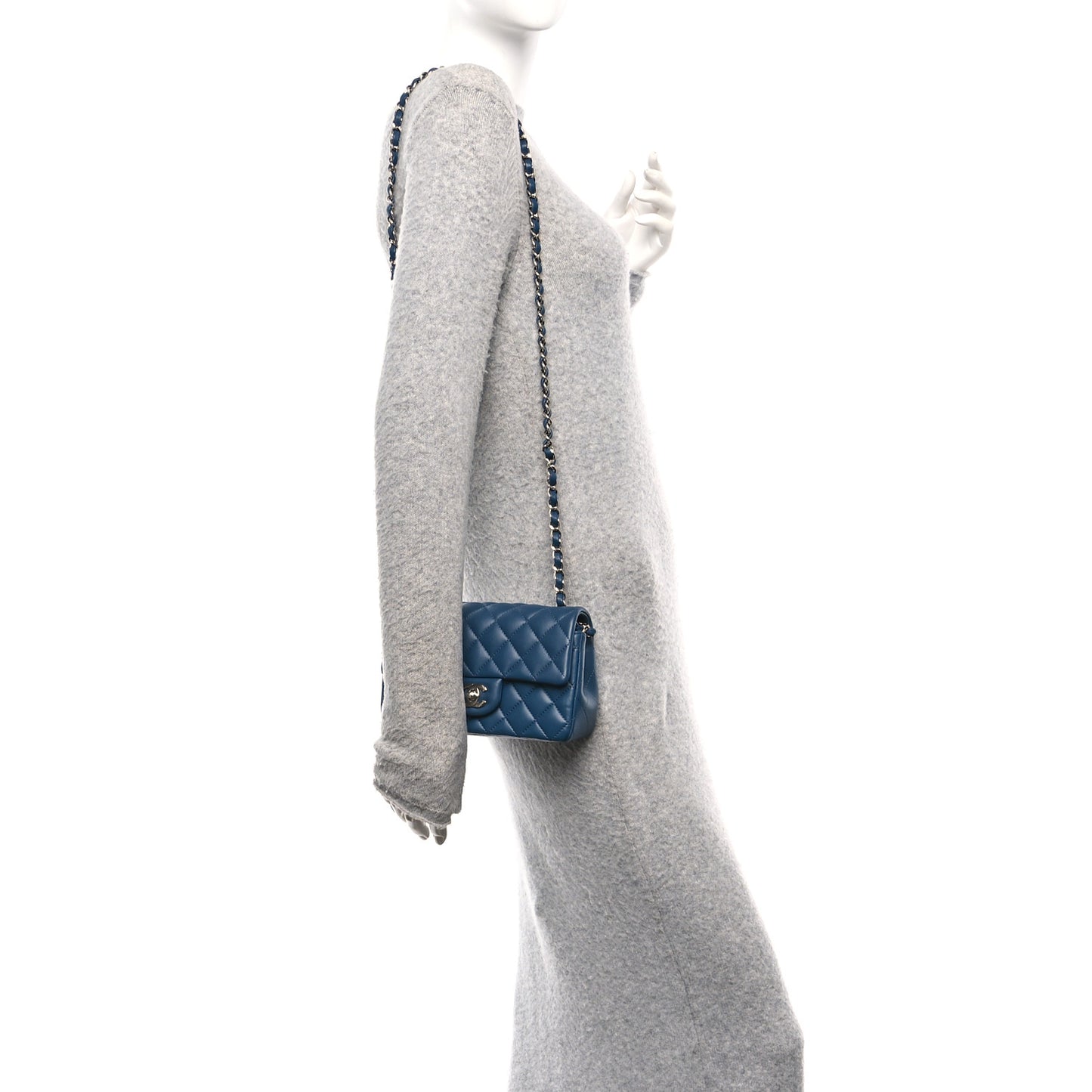 Lambskin Quilted Mini Rectangular Flap Blue