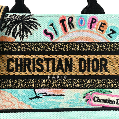 Christian Dior Canvas Embroidered Souvenir Saint Tropez Mini Book Tote With Strap Natural Multicolor 8 of 11