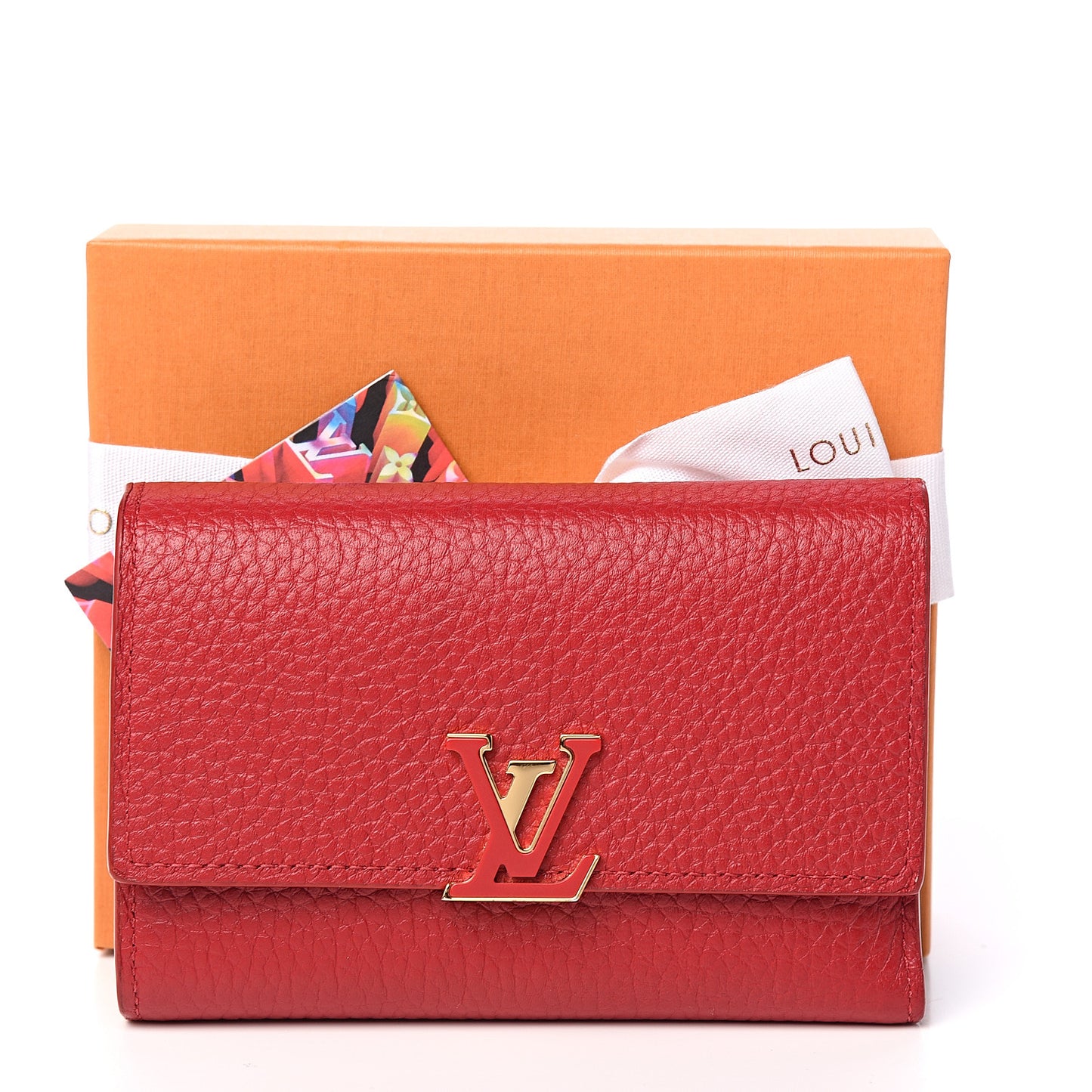 Taurillon Capucines Compact Wallet Rubis