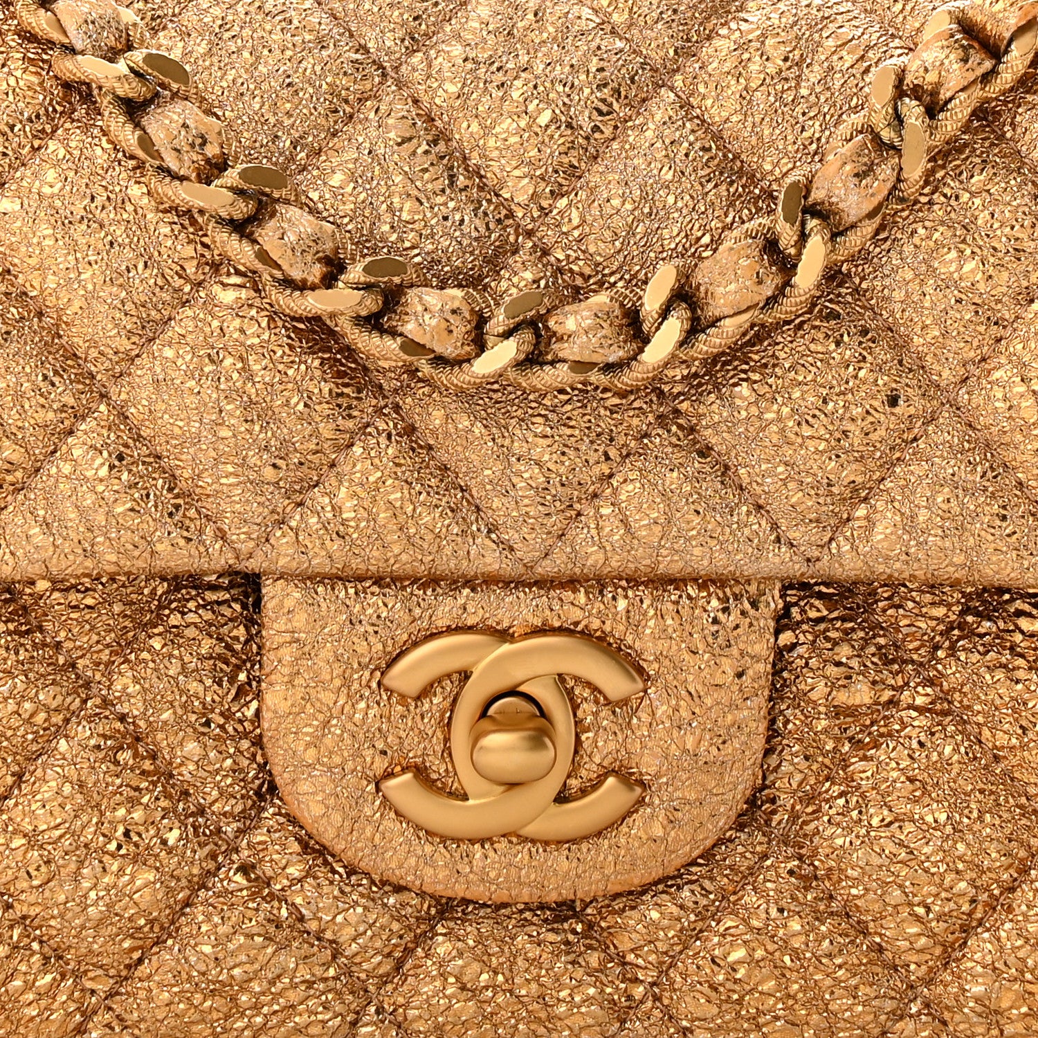 Chanel Metallic Crackled Calfskin Quilted East West Flap Dark Gold 8 of 10