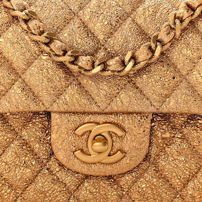 Chanel Metallic Crackled Calfskin Quilted East West Flap Dark Gold 8 of 10