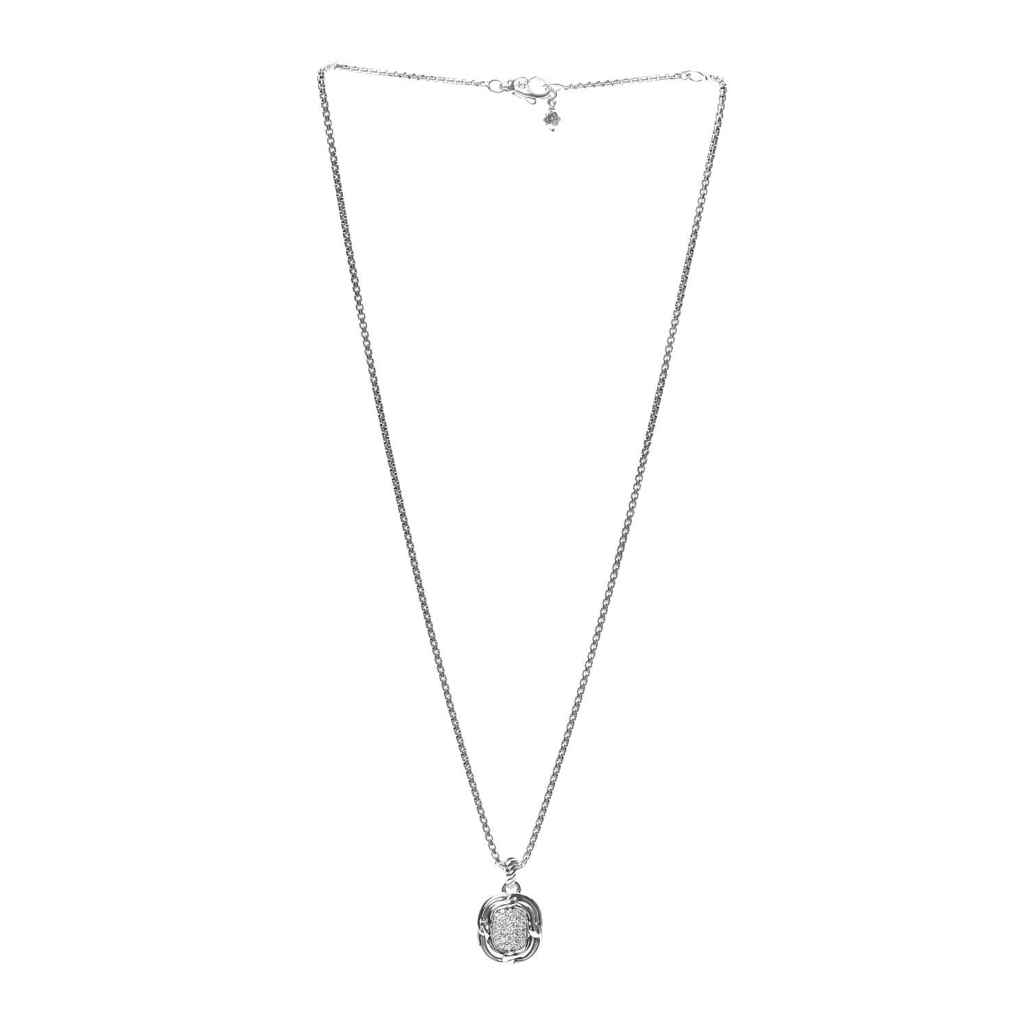David Yurman Sterling Silver Diamond 10mm Labyrinth Pendant Necklace 3 of 4